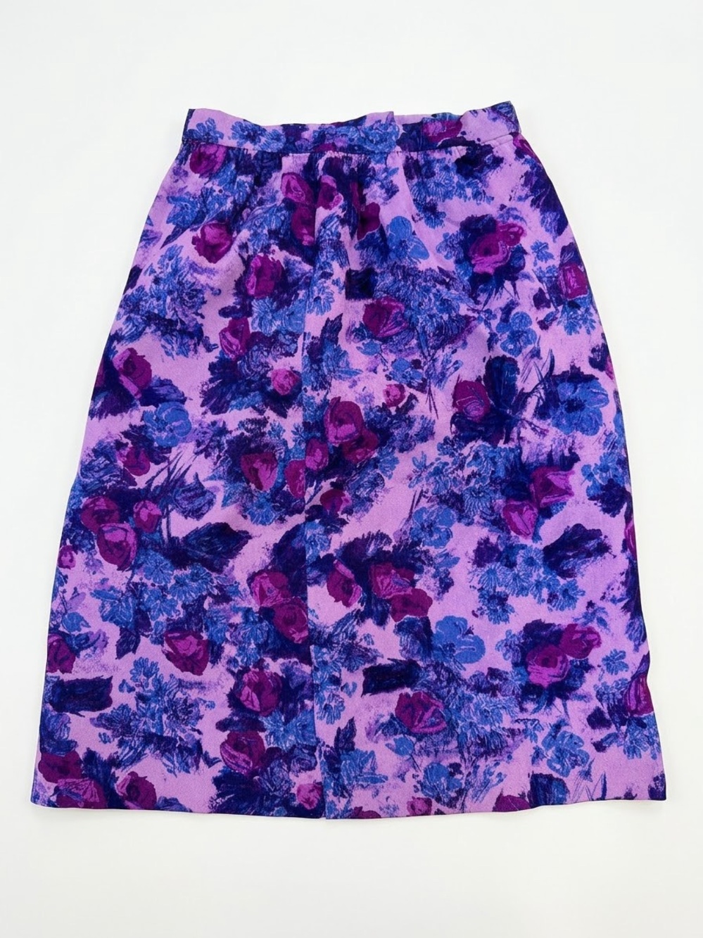 VTG Handmade 70s Floral A-Line Skirt Purple Blue Midi - See Measurements
